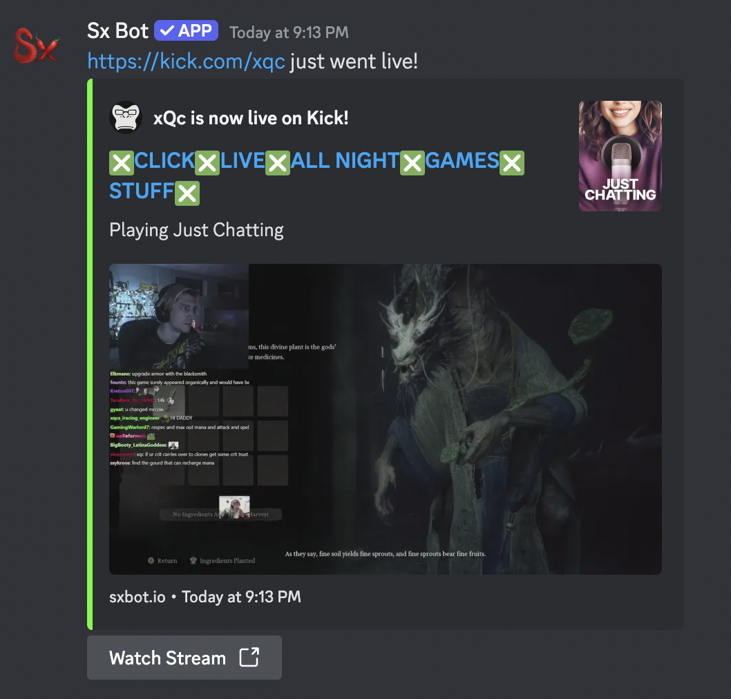 Kick notification example